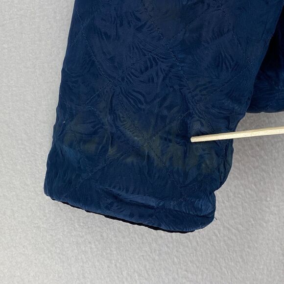 SIMONE CHIN CHIN Jacket M Velvet Silk Quilted Reversible Button Front Black Blue - Picture 13 of 16